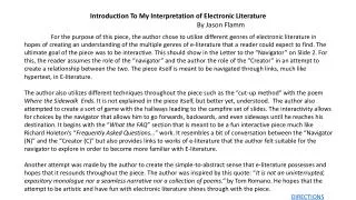Introduction To My Interpretation of Electronic Literature By Jason Flamm