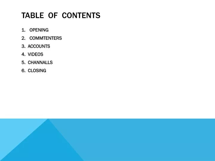 table of contents