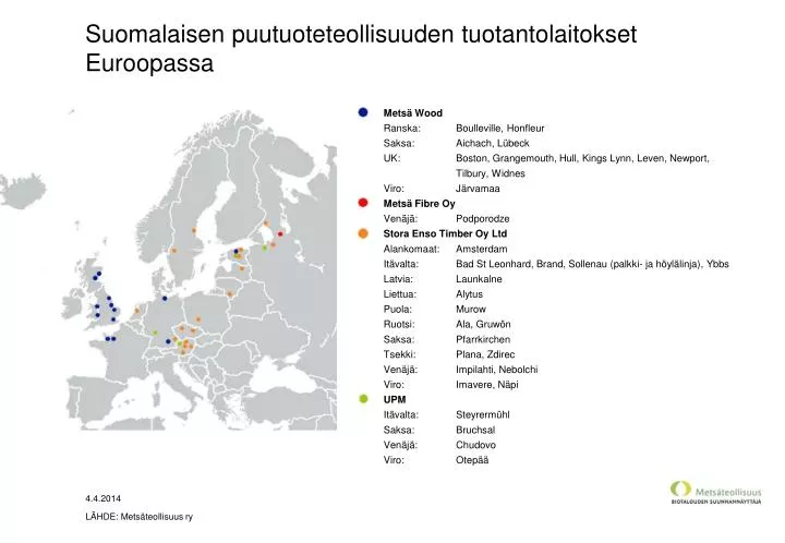 suomalaisen puutuoteteollisuuden tuotantolaitokset euroopassa