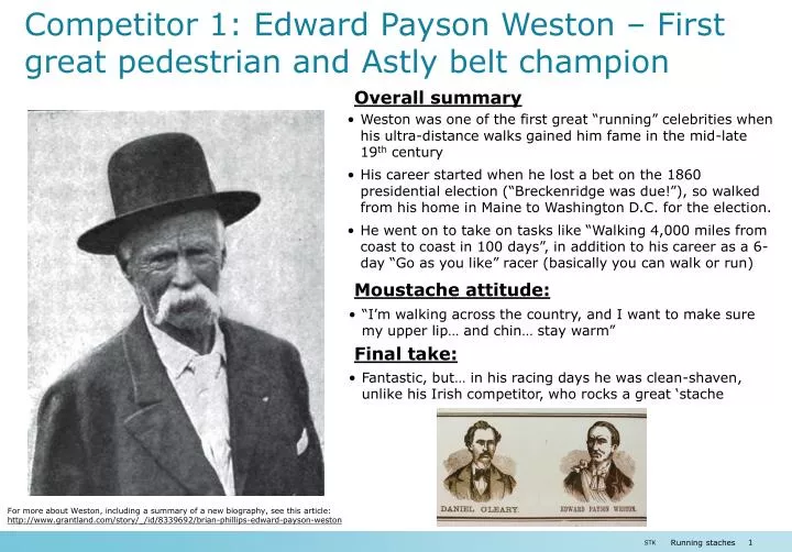 competitor 1 edward payson weston first great pedestrian and astly belt champion