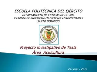 Proyecto Investigativo de Tesis Área Acuicultura