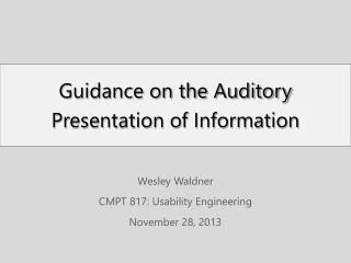 Guidance on the Auditory Presentation of Information