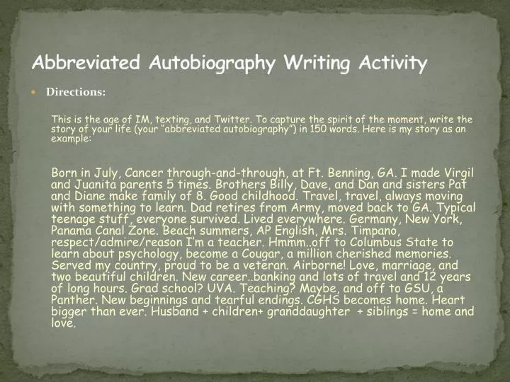 abbreviated autobiography writing activity