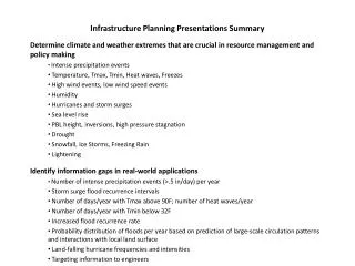 Infrastructure Planning Presentations Summary
