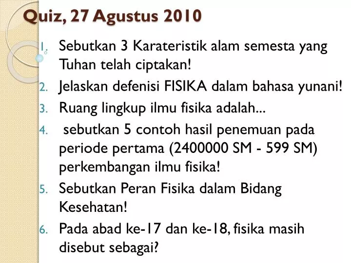 quiz 27 agustus 2010