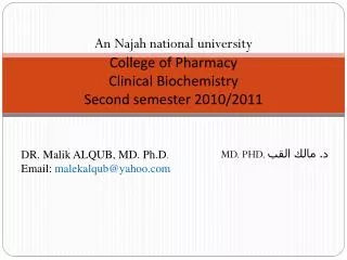 DR. Malik ALQUB, MD. Ph.D . Email: malekalqub@yahoo.com
