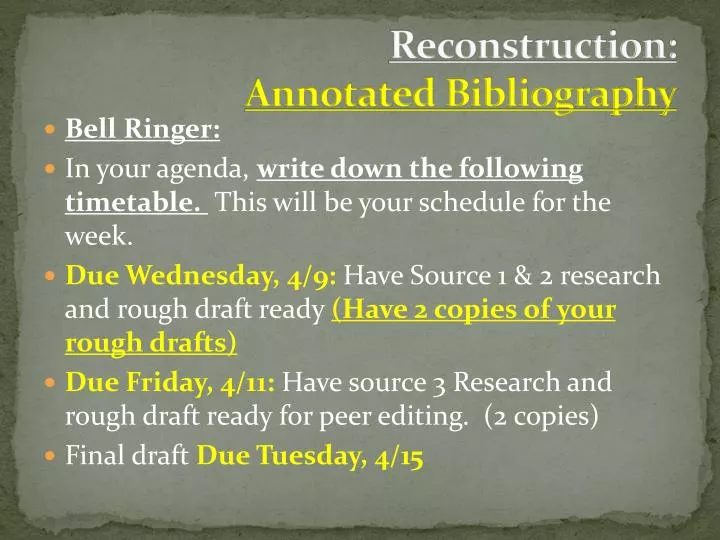 reconstruction annotated bibliography