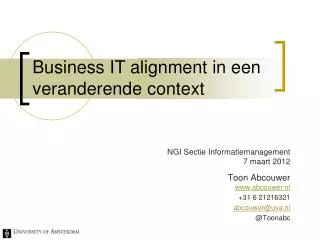 business it alignment i n een veranderende context