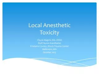 Local Anesthetic Toxicity