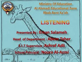 Presented By : Eman Salameh Head of Department : Abeer Taher E.L.T Supervisor : Ashraf Adli