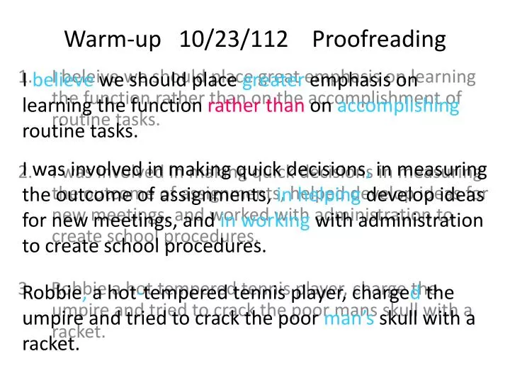 warm up 10 23 112 proofreading