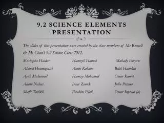 9.2 Science Elements Presentation