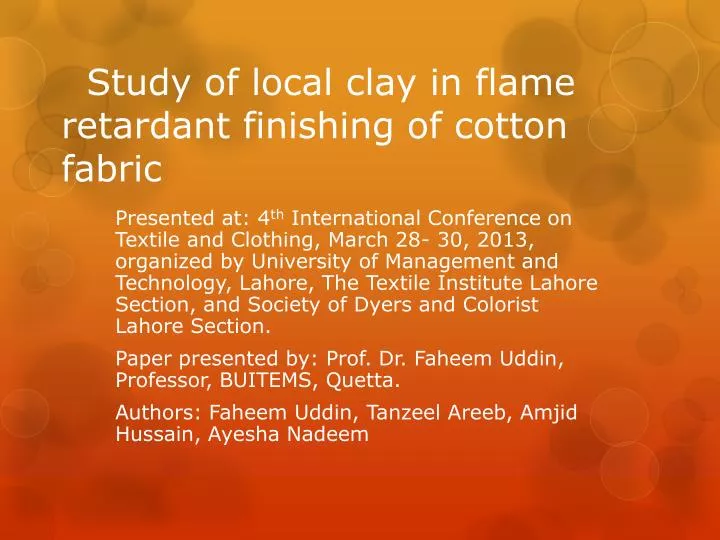 study of local clay in flame retardant finishing of cotton fabric