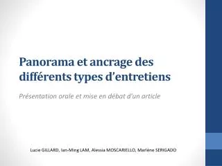 panorama et ancrage des diff rents types d entretiens