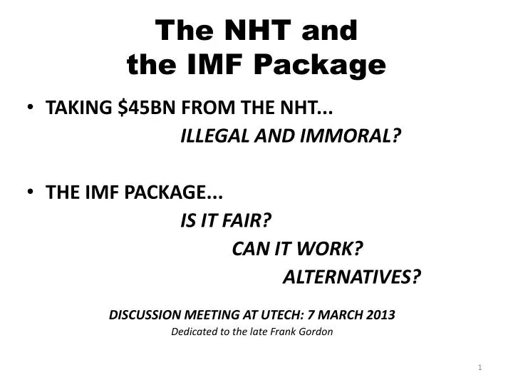 the nht and the imf package