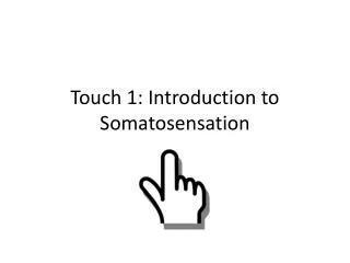 Touch 1: Introduction to S omatosensation