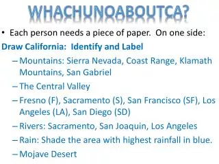 Each person needs a piece of paper. On one side: Draw California: Identify and L abel