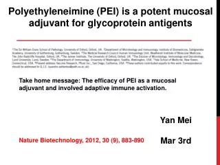 Polyethyleneimine (PEI) is a potent mucosal a djuvant for glycoprotein antigents