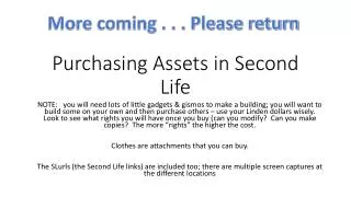 Purchasing Assets in Second Life