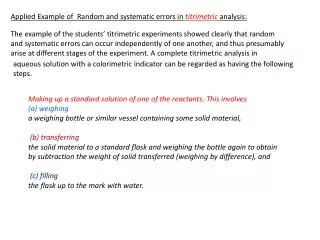 Applied Example of Random and systematic errors in titrimetric analysis: