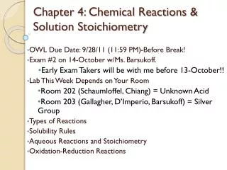 Chapter 4: Chemical Reactions &amp; Solution Stoichiometry