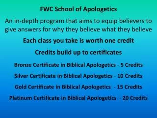 FWC School of Apologetics