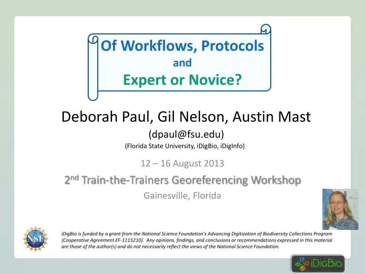 of workflows protocols and expert or novice