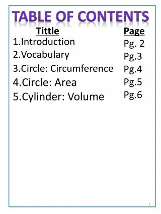 Table of contents