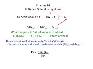 Chapter 16 Buffers &amp; Solubility Equilibria