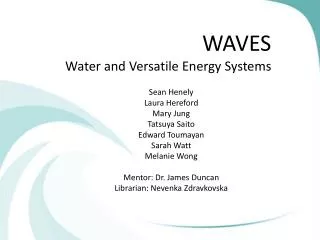 WAVES Water and Versatile Energy Systems