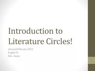 Introduction to Literature Circles!
