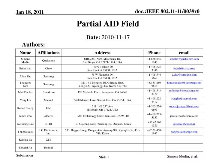 partial aid field