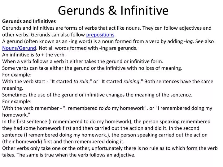 gerunds infinitive