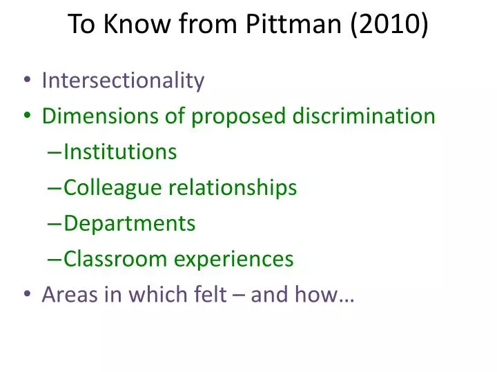 to know from pittman 2010
