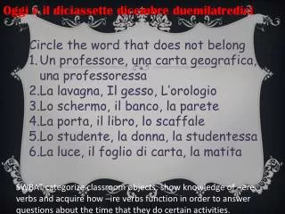 Circle the word that does not belong Un professore , una carta geografica , una professoressa