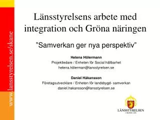 Länsstyrelsens arbete med integration och Gröna näringen