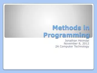 Methods in Programming