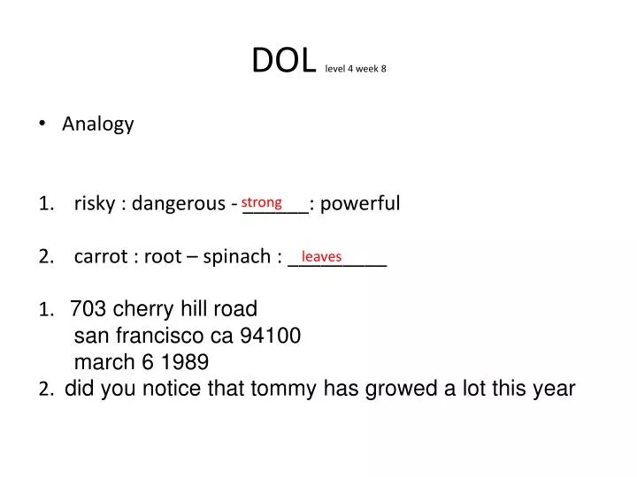 dol level 4 week 8