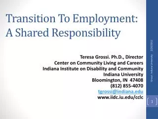 Transition To Employment: A Shared Responsibility