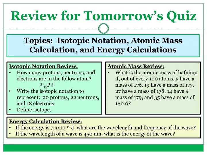 review for tomorrow s quiz