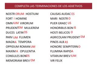 completa las terminaciones de los adjetivos