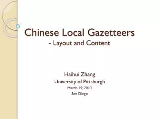 Chinese Local Gazetteers - Layout and Content