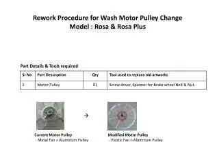 Rework Procedure for Wash Motor Pulley Change Model : Rosa &amp; Rosa Plus