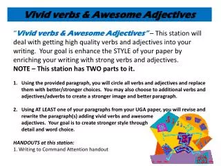 Vivid verbs &amp; Awesome Adjectives