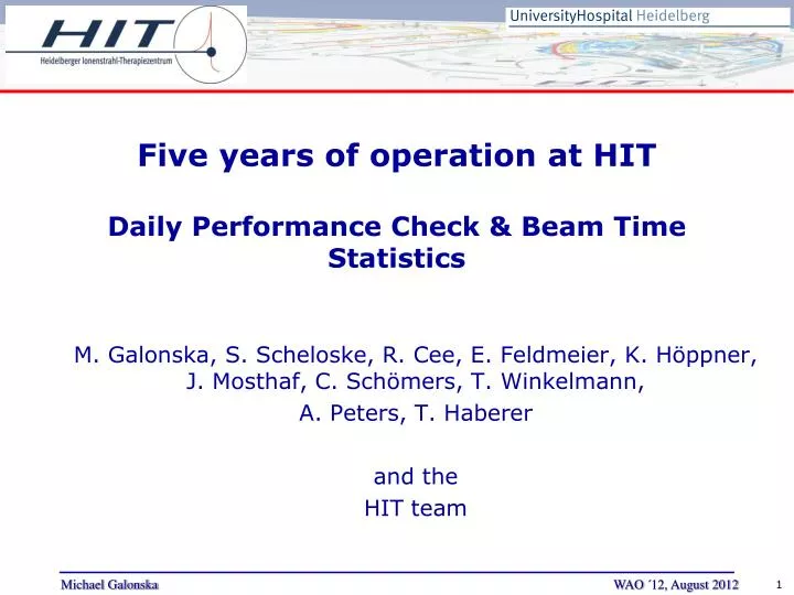 five years of operation at hit daily performance check beam time statistics