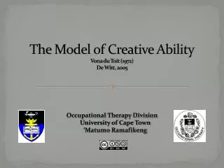 The Model of Creative Ability Vona du Toit (1972) De Witt, 2005