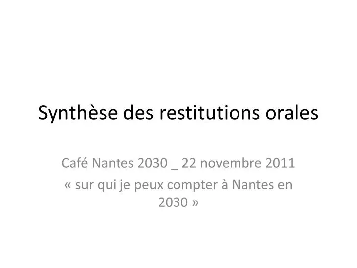 synth se des restitutions orales