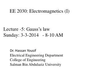 EE 2030: Electromagnetics (I)
