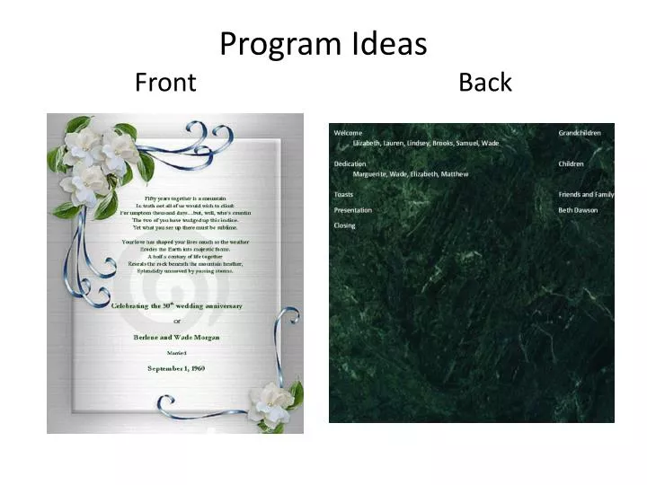 program ideas front back