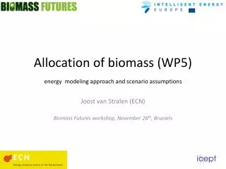 Allocation of biomass (WP5) energy modeling approach and scenario assumptions